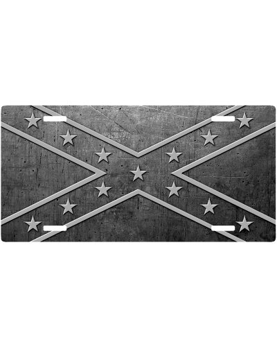 Scratched Steel Confederate Battle Flag car tag
